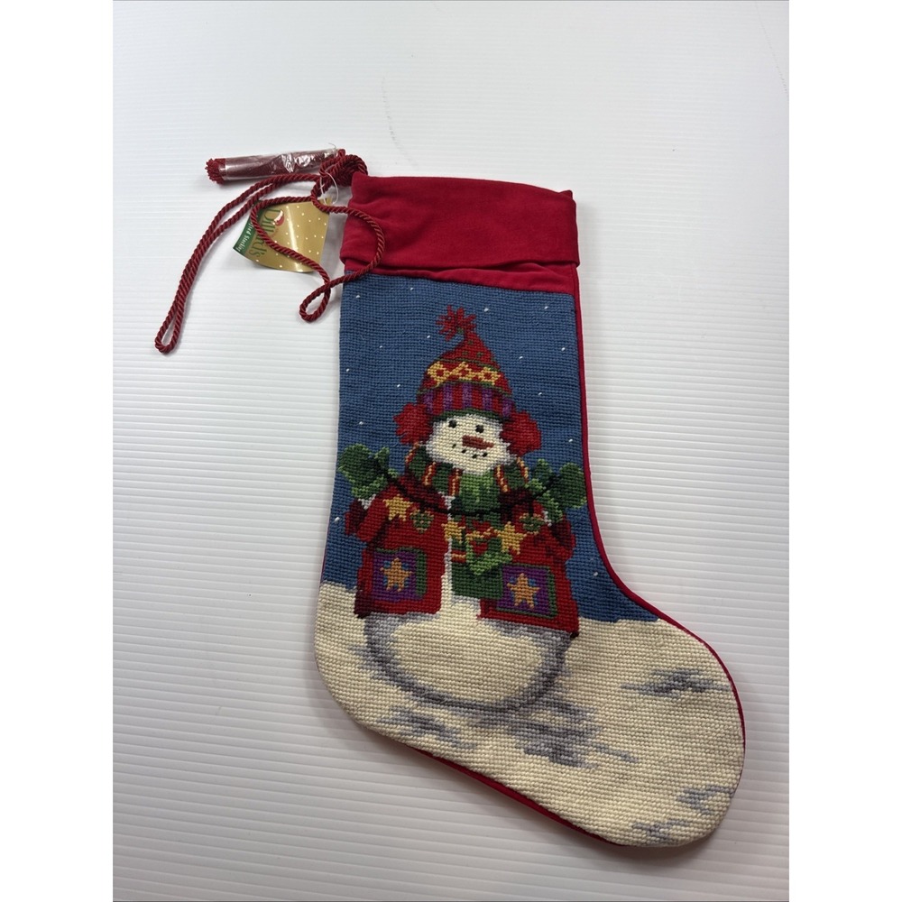 Dillard's Trimmings Handcrafted Snowman Needlepoint Christmas Stocking 18"